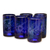 Vasos para beber grabados, 'Blue Blossoms' (juego de 6) - Vaso de vaso reciclado de vidrio soplado a mano (juego de 6)