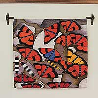 Wool tapestry, 'Butterflies of Manu' - Hand Loomed Wool Butterfly Tapestry Wall Hanging