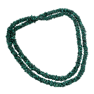 Malachite long beaded necklace, 'Cool Moss' - Malachite Beaded Necklace Long Strand Handmade India