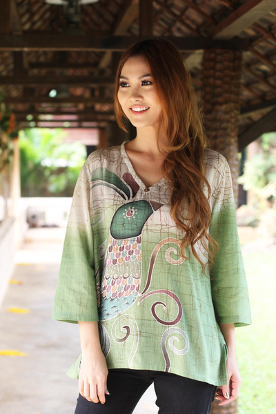 Batik-Tunika aus Baumwolle - Von Hand gefertigte Tunika aus Baumwolle