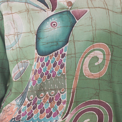 Túnica batik de algodón, 'Peacock Love' - Túnica de algodón artesanal