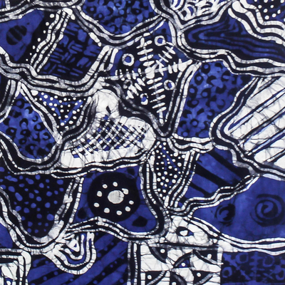 Cotton batik wall hanging, 'Moonlight' - Midnight Blue Batik Cotton Wall Hanging from Ghana