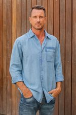 Men's cotton shirt, 'Casual Flair in Denim Blue' - Men's Long-Sleeve Cotton Shirt in Denim Blue from India