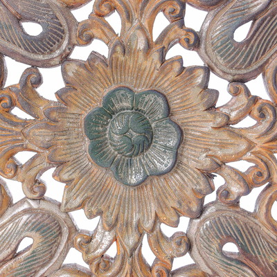 Teak wood relief panel, 'Inspirational Blossoms' - Artisan Crafted Floral Teak Wood Relief Panel from Thailand