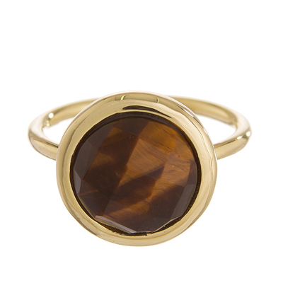 Gold plated tiger's eye single stone ring, 'Magic Pulse' - Gold-Plated Tiger's Eye Single Stone Ring from Peru