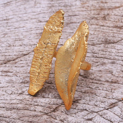 Gold plated cocktail ring, 'Diverse Connection' - Handcrafted 18k Gold Plated Brass Cocktail Ring from Bali