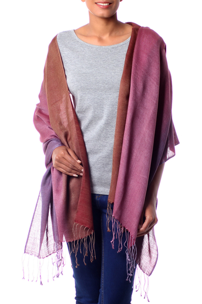 Silk and wool shawl, 'Twilight Shimmer' - Handcrafted Wrap Silk Wool Blend Shawl
