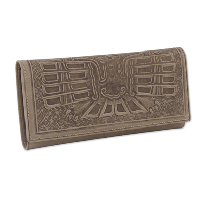 Leather wallet, 'Avian Muse' - Leather Wallet with an Embossed Bird Design from Peru