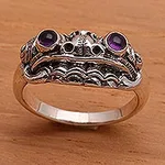 Men's Artisan Crafted Sterling Silver and Amethyst Ring, 'Immortal Eclipse'