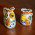 Majolica ceramic sugar bowl and creamer, 'Roosters' - Hand Made Ceramic Multicolor Bird Coffee & Tea Service Set