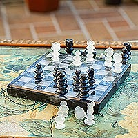 Onyx and marble chess set, 'Black and Ivory Challenge' (5 in.)