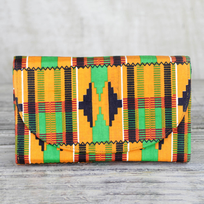 Cotton clutch, 'Adepa' - Multi-Colored Kente Print Cotton Clutch with Interior Pocket