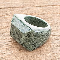 Jade signet ring, 'Green Steppe' - Pyramid-Shaped Jade Signet Ring from Guatemala