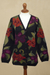 100% alpaca cardigan, 'Cusco Flowers in Black' - Alpaca Intarsia Knit Cardigan In Multicolored Floral (image 2c) thumbail