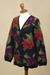 100% alpaca cardigan, 'Cusco Flowers in Black' - Alpaca Intarsia Knit Cardigan In Multicolored Floral (image 2d) thumbail