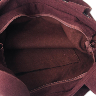 Cotton shoulder bag, 'Golden Lanna Lotus' - Handcrafted Cotton Embroidered Shoulder Bag