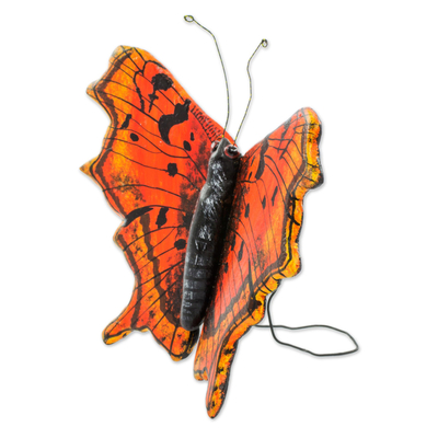 Ceramic sculpture 'Polygonia Butterfly' - Handcrafted Ceramic Polygonia Butterfly Sculpture Guatemala
