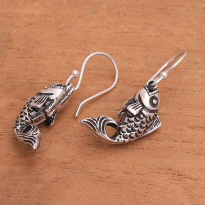 Sterling silver dangle earrings, 'Elegant Goldfish' - Balinese Sterling Silver Elegant Goldfish Dangle Earrings