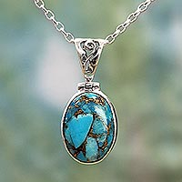 Sterling silver pendant necklace, 'Mystical Blue' - Blue Turquoise Sterling Silver Pendant Necklace India
