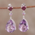 Rhodium plated multi-gemstone dangle earrings, 'Regal Passion' - Indian Amethyst Rhodolite and Tanzanite Dangle Earrings