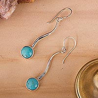 Turquoise drop earrings, 'Taxco Eclipse' - Turquoise drop earrings