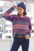 Baby alpaca blend pullover sweater, 'Mesa Sunrise' - Multi-Color Stripe Alpaca Blend Long Sleeve V-Neck Sweater (image 2) thumbail
