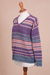 Baby alpaca blend pullover sweater, 'Mesa Sunrise' - Multi-Color Stripe Alpaca Blend Long Sleeve V-Neck Sweater (image 2e) thumbail