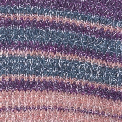 Pullover aus Baby-Alpaka-Mischung, „Mesa Sunrise“ – mehrfarbig gestreifter Langarm-Pullover aus Alpaka-Mischung mit V-Ausschnitt