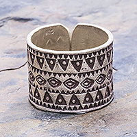 Sterling silver band ring, 'Amulet' - Sterling silver band ring