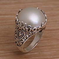 Cultured mabe pearl domed ring, 'Palatial Dreams' - Cultured Mabe Pearl and Sterling Silver Domed Ring from Bali