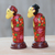 Mahogany toothpick holders, 'Elderly Friends in Red' (pair) - Pair of Mahogany Toothpick Holders in Floral Red from Bali (image 2b) thumbail