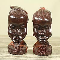 Estatuillas de madera de ébano, 'Pareja de Ghana II' (par) - Estatuillas de hombre y mujer talladas a mano en madera de ébano (par)