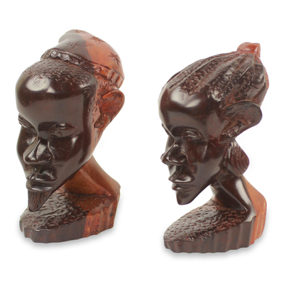Ebony wood statuettes, 'Ghanaian Couple II' (pair) - Man and Woman Statuettes Hand Carved Ebony Wood (Pair)