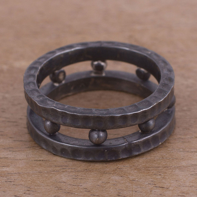 Men's sterling silver band ring, 'Dark Thor' - Men's Dark Sterling Silver Band Ring from Peru