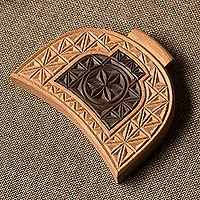 Decorative wood wall accent, 'Domed Daghdaghan' - Hand Carved Armenian Wood Amulet and Home Accent