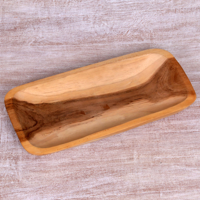 Teakwood serving tray, 'Blessed Forest' - Hand Carved Teakwood Serving Tray from Indonesia
