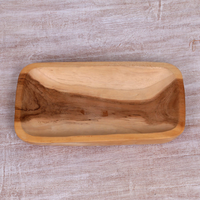 Teakwood serving tray, 'Blessed Forest' - Hand Carved Teakwood Serving Tray from Indonesia