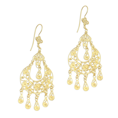 Gold plated sterling silver chandelier earrings, 'Simply Glamorous' - Handmade Gold Plated Sterling Silver Chandelier Earrings