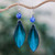 Lapis lazuli and leather dangle earrings, 'Supple Petals in Teal' - Blue-Green Leather and Lapis Lazuli Earrings (image 2) thumbail