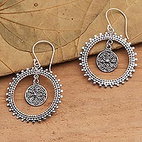 Sterling silver dangle earrings, 'Middle of Something' - Oxidized Sterling Silver Dangle Earrings from Bali