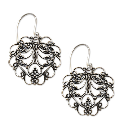 Sterling silver dangle earrings, 'Valentine Vine' - Hand Made Sterling Silver Heart Earrings
