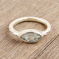 Blue topaz single-stone ring, 'Delicate Eye'