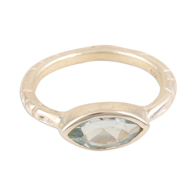 Blue topaz single-stone ring, 'Delicate Eye' - Marquise Cut Blue Topaz Ring from India