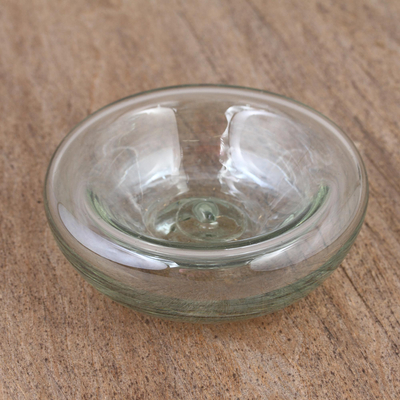 Blown glass tealight holder, 'Iridescence' - Hand Blown Glass Tealight Candleholder from Mexico