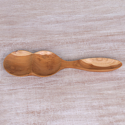 Teak wood serving dish, 'Natural Violin' - Violin-Shaped Hand Crafted Serving Dish in Teak Wood