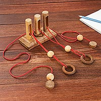Wood puzzle, 'Gordian Gates' - Handmade Rain Tree and Rubber Wood Game from Thailand