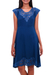 Rayon dress, 'Azure Kirana' - Embroidered Rayon Fit & Flare Dress in Azure from Bali thumbail
