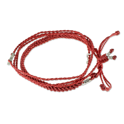 Macrame wrap bracelets, 'All Heart' (pair) - Adjustable Red Macrame Bracelets (Pair)