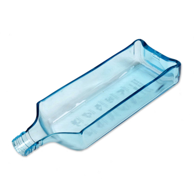 Servierschüssel aus recyceltem Glas, (10 Zoll) - 10-Zoll-Servierschale aus blauem recyceltem Glas aus Bali