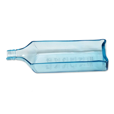 Servierschüssel aus recyceltem Glas, (10 Zoll) - 10-Zoll-Servierschale aus blauem recyceltem Glas aus Bali